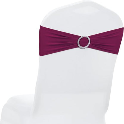 MDS Spandex Chair Sashes - Premium Stretch Covers with Buckle Slider for Weddings & Events | Eggplant, Pack of 50