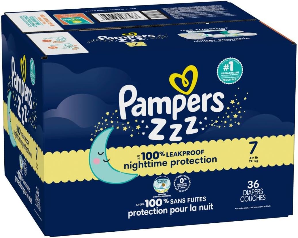 Pampers ZZZ Overnight Diapers - Size 7 (41+ lbs) | 36 Count for Ultimate Nighttime Protection