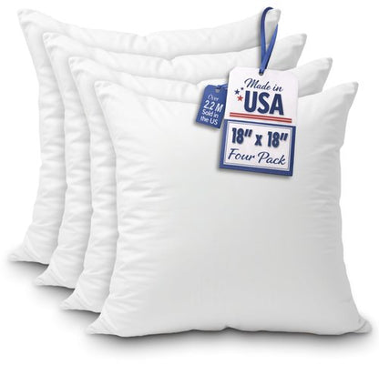 Foamily Throw Pillow Insert 18x18 (Set of 4) Premium Decorative Pillows for Couch, Bed & Living Room, Soft Fluffy Throw Pillows for Couch, Pillow Inserts for Home Decor