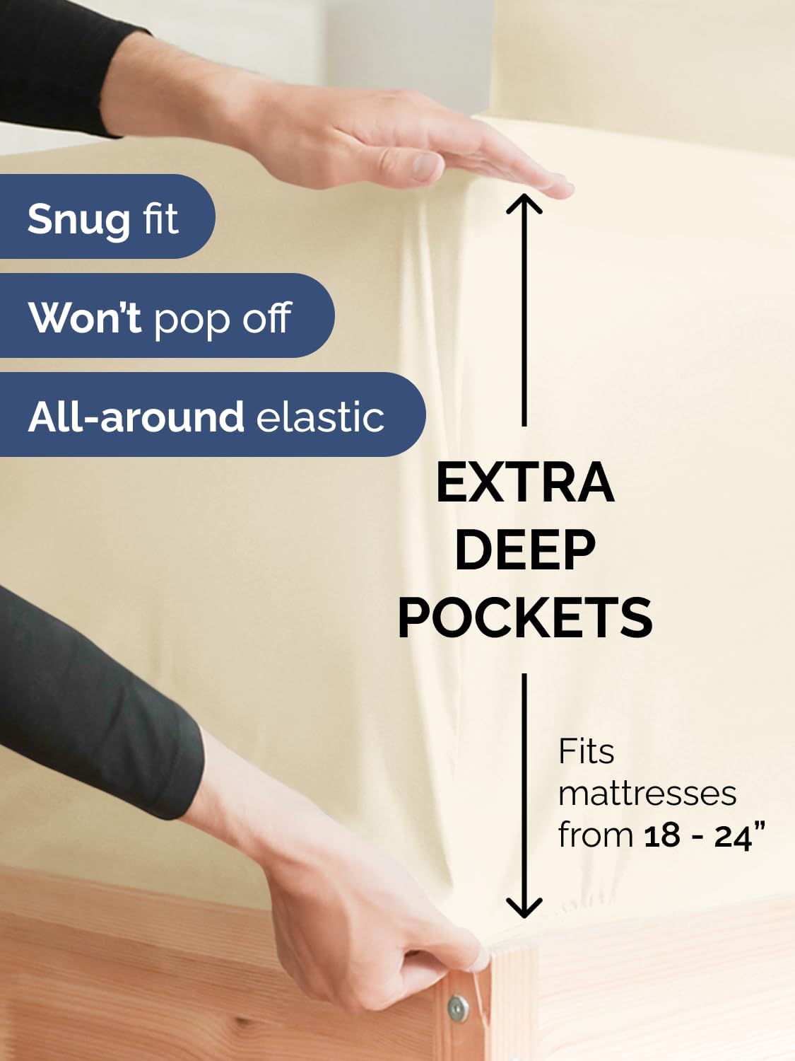 Skiennix Extra Deep Split King Sheet Set - 7 Piece Breathable Cooling Bedding - Soft Wrinkle-Free Off White