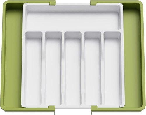 Lifewit Silverware Drawer Organizer, Expandable Utensil Tray for Kitchen, BPA Free Flatware and Cutlery Holder, Adjustable Plastic Storage for Spoons Forks Knives, 13-22 x 15", Green&White
