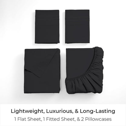 Mellanni King Sheets Set - 4 PC Iconic Collection Bedding - Hotel Luxury, Extra Soft, Cooling Bed Sheets - Wrinkle, Fade, Stain Resistant (King, Black)