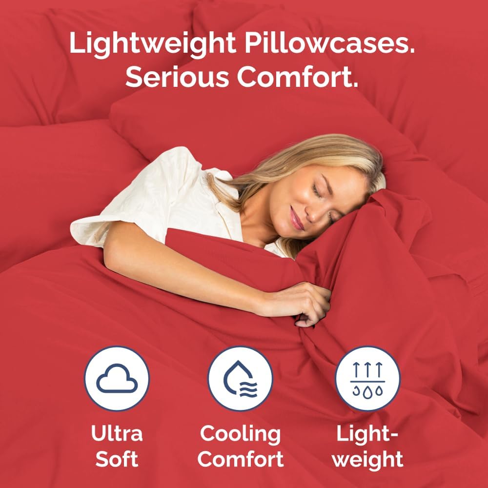 Skiennix Standard Pillow Cases Set of 4 | Ultra Soft Hotel Quality Covers - Machine Washable Red