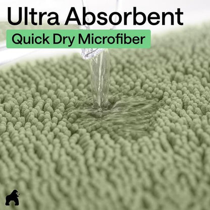 GORILLA GRIP Bath Rug Mat - Soft Absorbent Chenille | Quick Dry Microfiber, 48x17, Sage Green