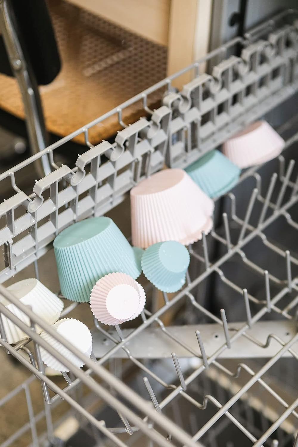 Skiennix Reusable Silicone Baking Cups - BPA-Free Muffin Liners, Mini Size, 24 Pack, Pink/Gray/Blue