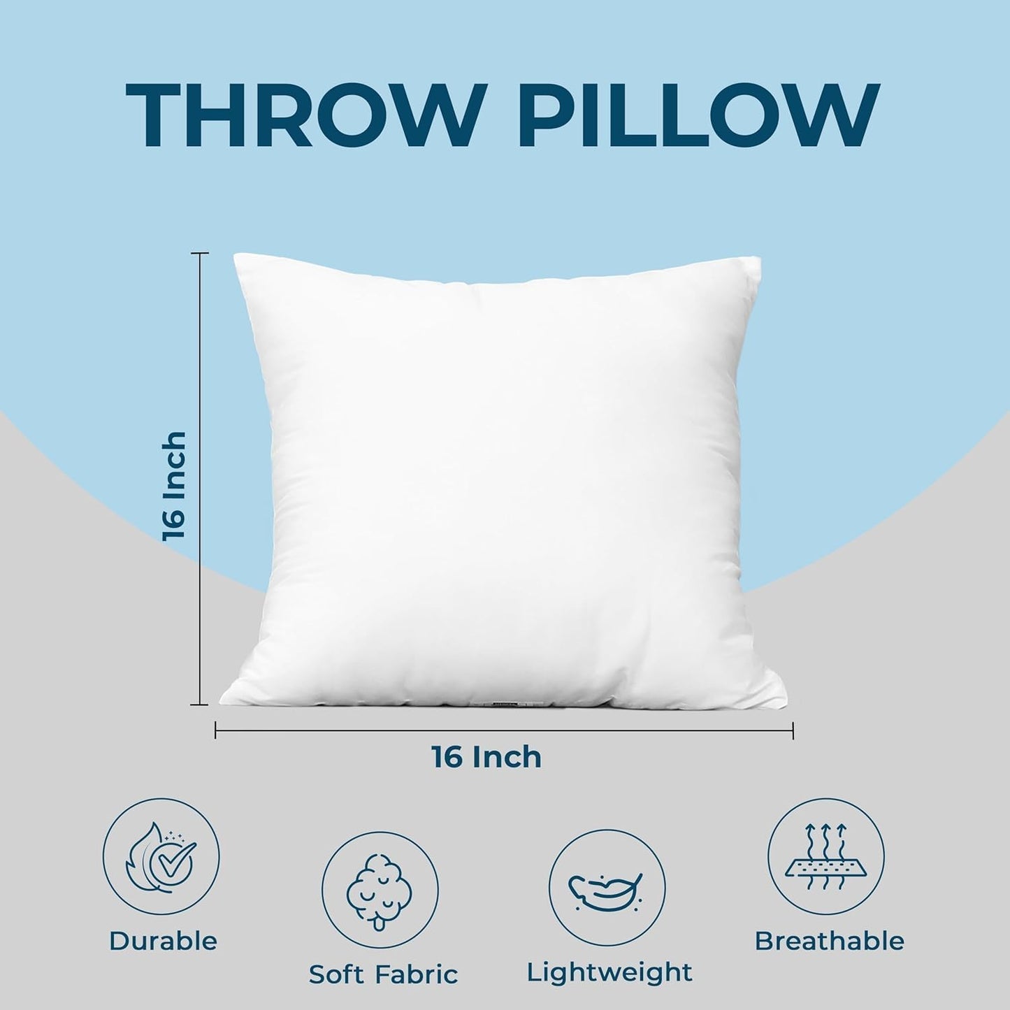 Utopia Bedding Throw Pillow - Fluffy 16 x 16 Inches Down Alternative Cushion in White | Perfect for Bed, Sofa & Couch