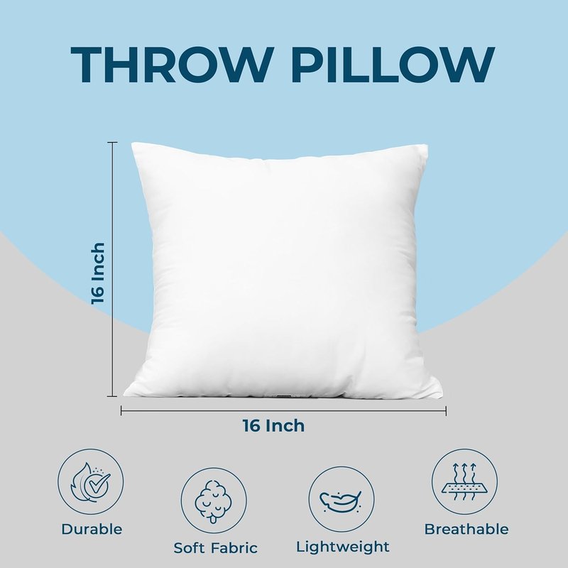 Utopia Bedding Throw Pillows (Set of 1, White) – 16 x 16 Inches Down Alternative Pillows for Bed, Sofa, and Couch - Fluffy Decorative Stuffer Pillow for Indoors & Outdoors