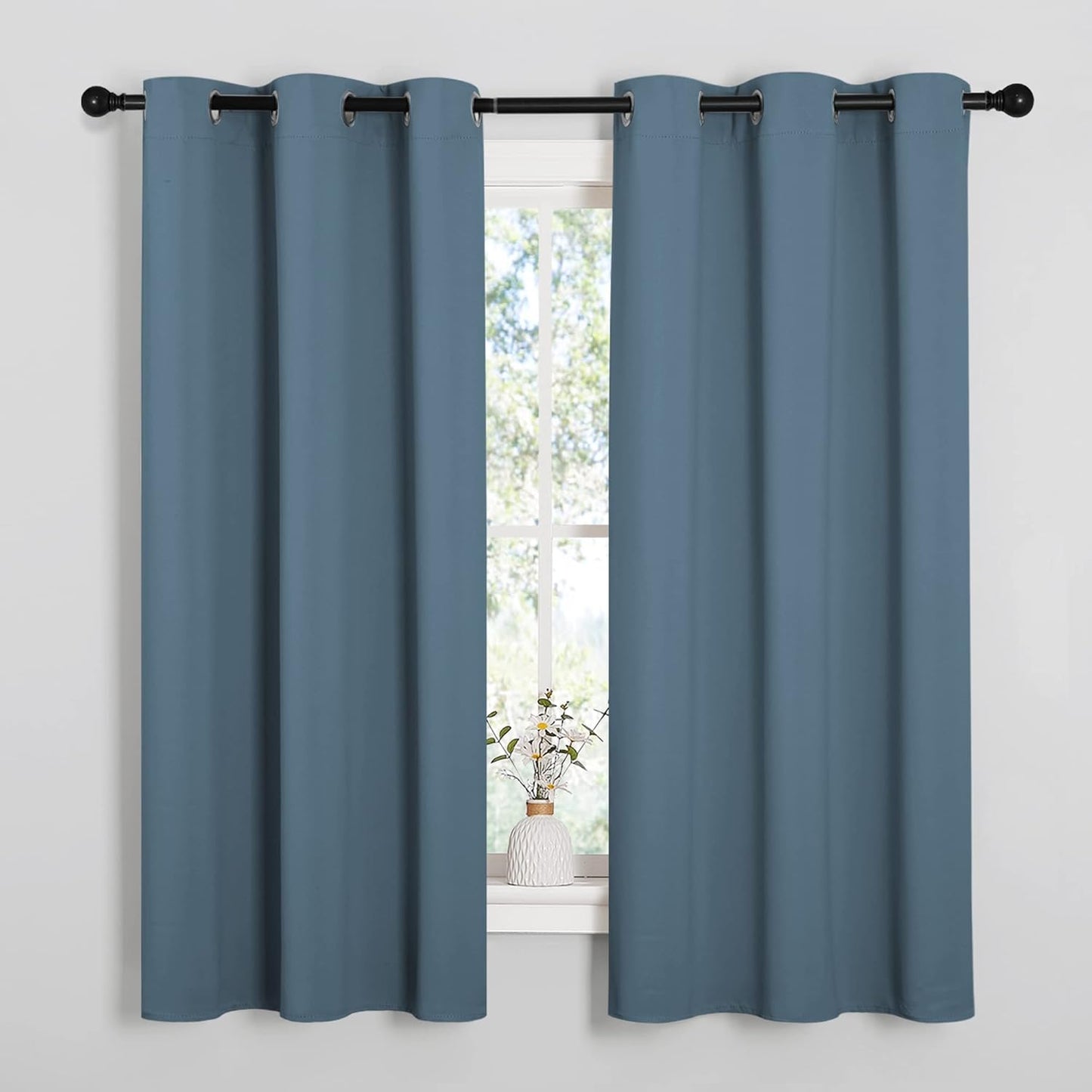 NICETOWN Smoky Blue Blackout Curtains - Thermal Insulated Drapes for Small Windows | 45" Length, 34" Width, 2 Panels
