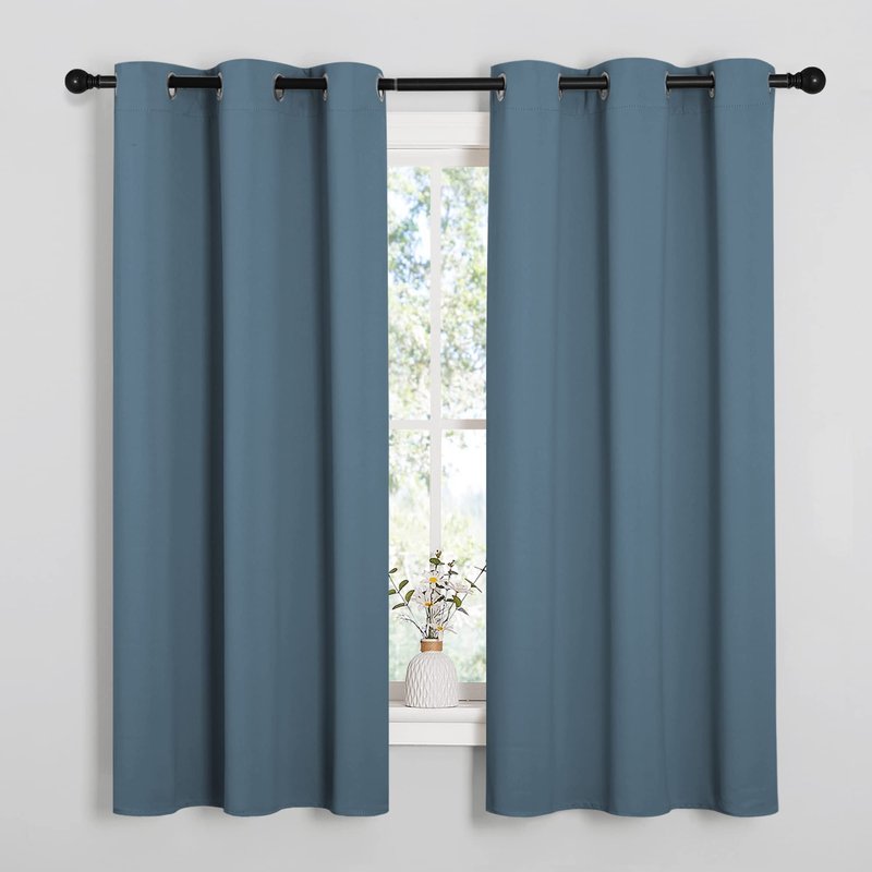 NICETOWN Smoky Blue Blackout Curtains 45 inches Length for Kitchen, 2 Panels, 29" Wide, Thermal Insulated Decoration Drapes for Small Window