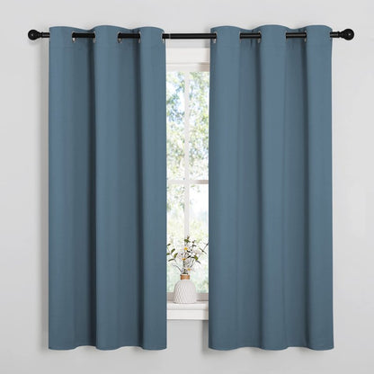 NICETOWN Smoky Blue Blackout Curtains 45 inches Length for Kitchen, 2 Panels, 29" Wide, Thermal Insulated Decoration Drapes for Small Window