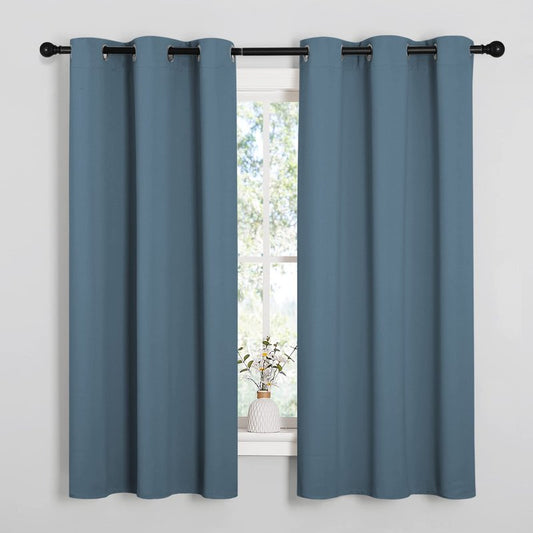 NICETOWN Smoky Blue Blackout Curtains 45 inches Length for Kitchen, 2 Panels, 29" Wide, Thermal Insulated Decoration Drapes for Small Window
