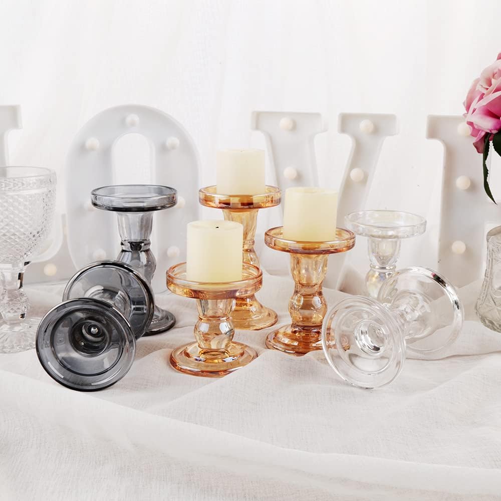 Regine Switzerland Glass Candlestick Set - Elegant Crystal Holders for Christmas & Weddings | 3-Piece Clear Design