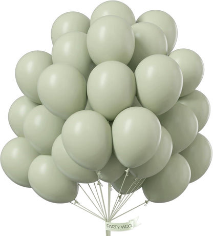 PartyWoo Sage Green Balloons - 50 Pack 12-Inch Boho Dusty Olive Latex Balloons for Events & Celebrations