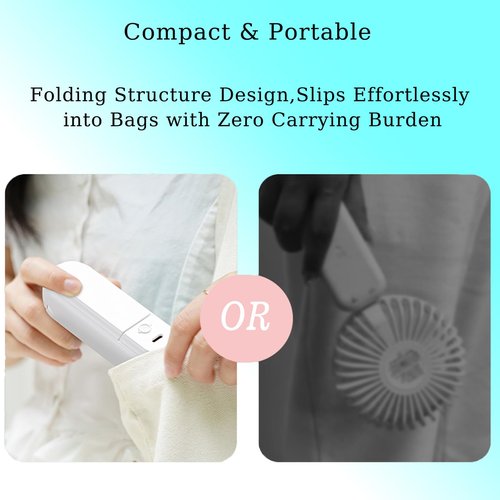 BomCot Mini Portable Handheld Fan, 3-in-1 Foldable Fan 3-Speed Levels USB Rechargeable Desktop Fans, Small Pocket Fans for Travel/Office/Home