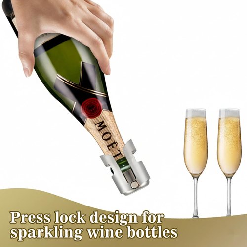 I-MART Pack of 6 Stainless Steel Champagne Stoppers, Prosecco, Sparkling Wine Bottle Stopper, Cork