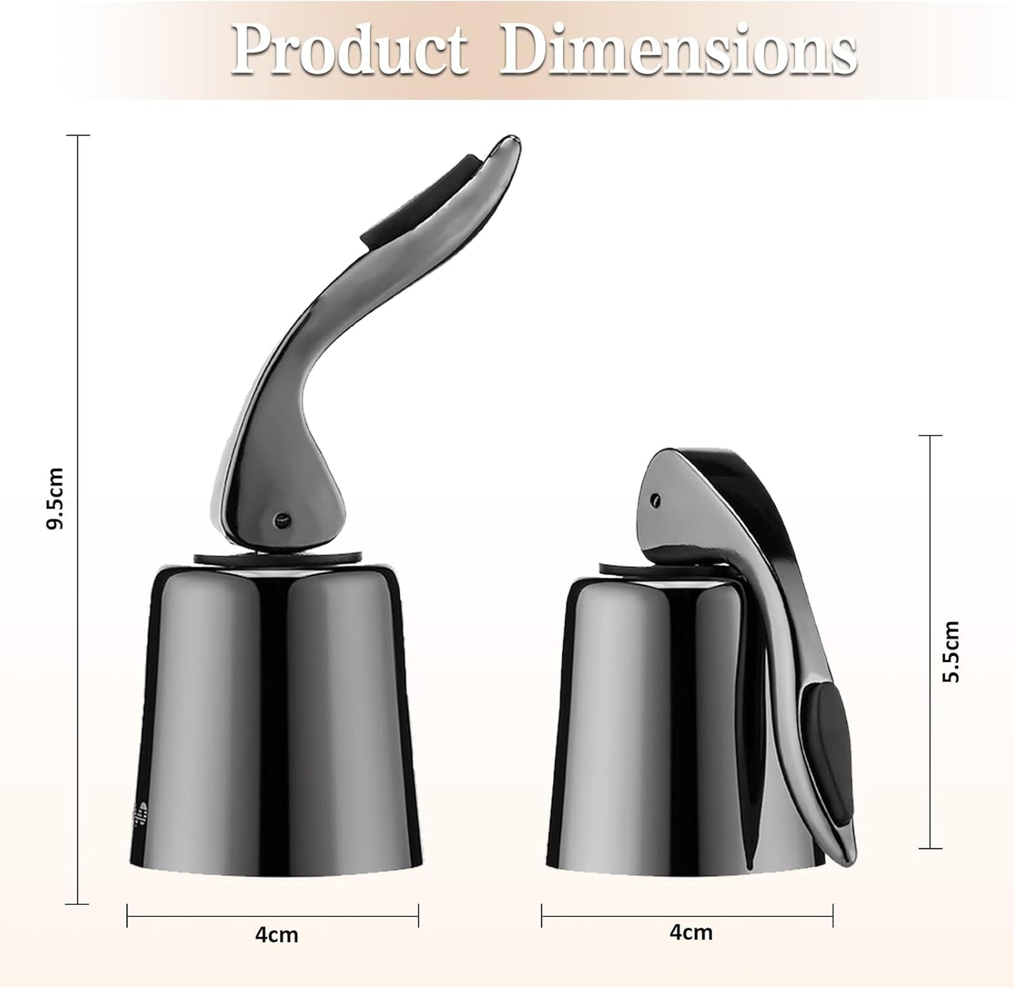 OWO Stainless Steel Wine Bottle Stopper, Reusable Wine Saver with Silicone Seal, Decorative Bottle Sealer, Keeps Fresh (Metal Black, 2 Pack)