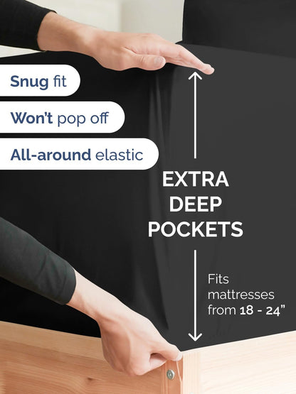 Skiennix Extra Deep Queen Sheet Set - 6 Piece Breathable Cooling Bedding - Soft, Wrinkle-Free Black Sheets