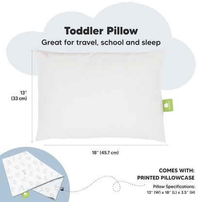 My Little Dreamy Toddler Pillow - Organic Cotton Travel Bed Pillow with Soft, Breathable Case | 13x18 Inches, Machine Washable for Ages 2-5