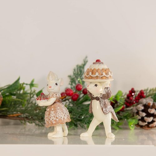 Braxio Gingerbread Mouse Figurine Set - Festive Christmas Decor for Tabletop & Tree | Set of 2