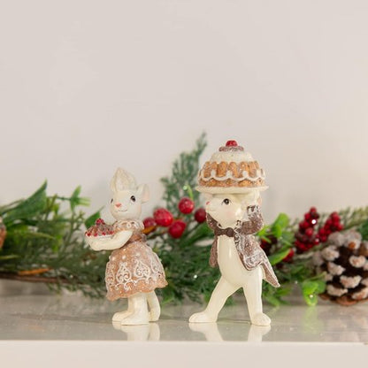 Braxio Gingerbread Mouse Figurine Set - Festive Christmas Decor for Tabletop & Tree | Set of 2