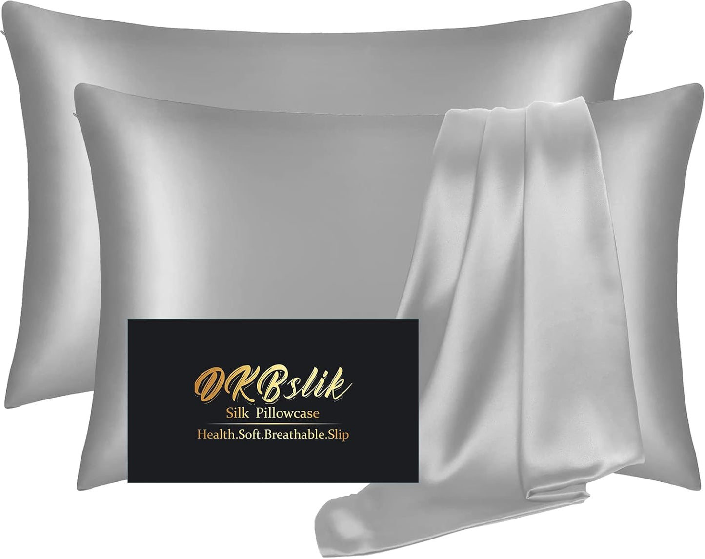 Mulberry Silk Pillowcase Set by Skiennix - Anti-Acne & Hair Care | King Size, Grey, 2-Pack