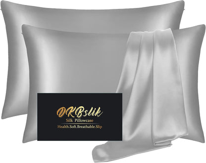 Mulberry Silk Pillowcase Set by Skiennix - Anti-Acne & Hair Care | King Size, Grey, 2-Pack