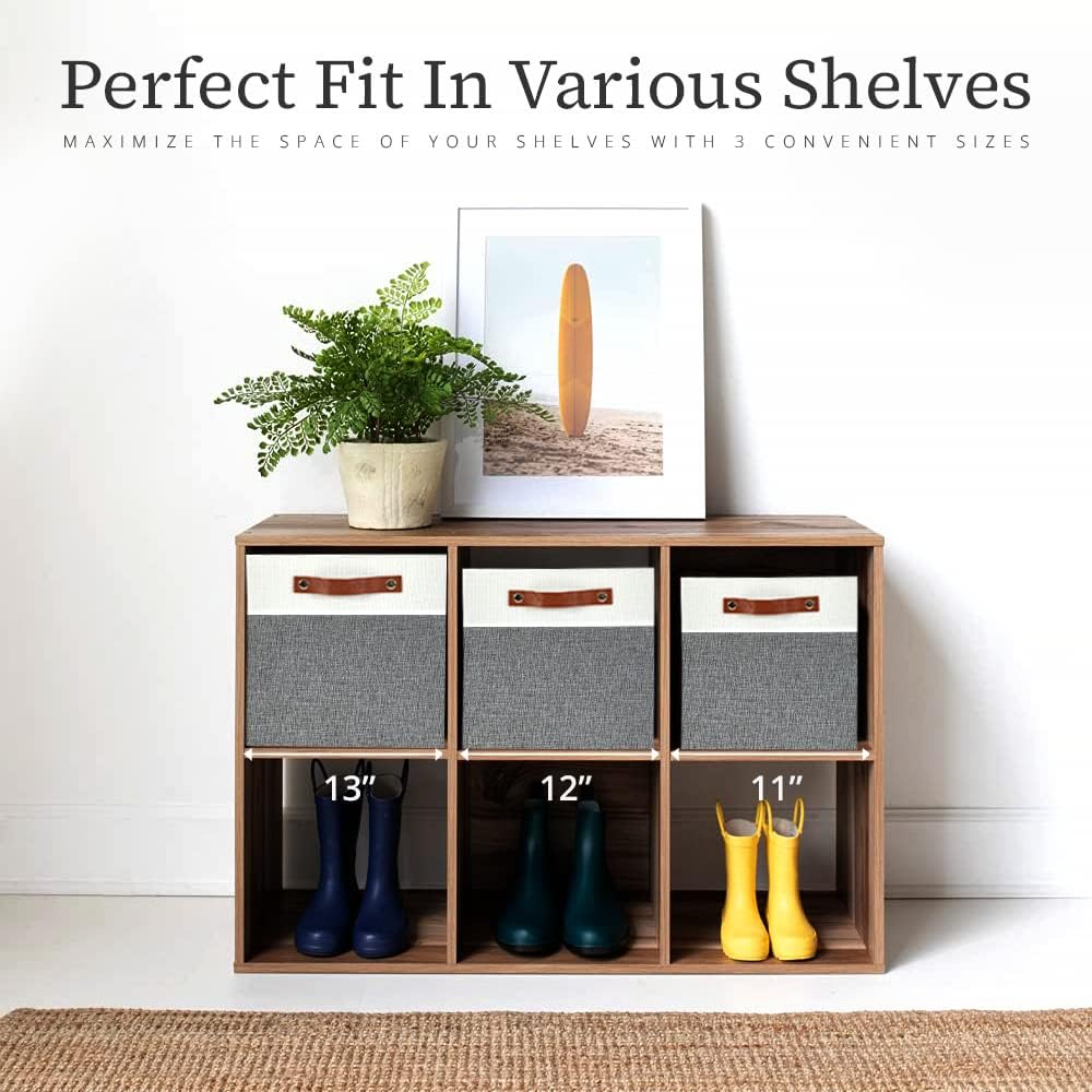 DECOMOMO Fabric Cube Storage Bins - Stylish Grey & White Storage Baskets for Kallax | 11-Inch Cube - 4 Pack