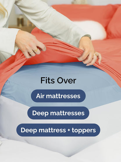 Skiennix Extra Deep Twin Sheet Set - 4-Piece Breathable Cooling Bedding - Soft, Wrinkle-Free Coral