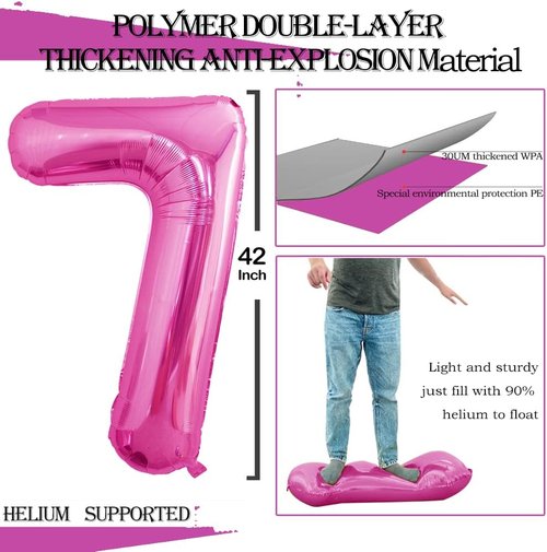GOER Jumbo 27th Birthday Balloons - 42 Inch Hot Pink Foil Helium Decorations | 72 Count