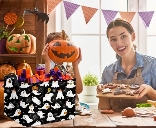 HIYAGON Rectangular Halloween Basket for Boys and Girls Kids Trick or Treat Pumpkin Basket for Halloween Parties Cute Storage Bin Organizer Box Room Decor(Black ghost)