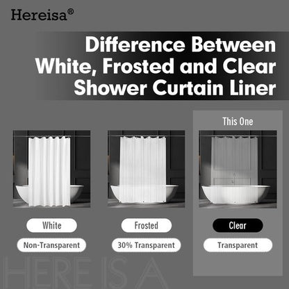 Hereisa Clear Plastic Shower Curtain Liners, 3G Lightweight [72x72 Inch] - Crystal Transparency, Waterproof Bathroom & Bathtub Liners, Easy Install