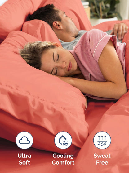 Skiennix Extra Deep Twin Sheet Set - 4 Piece Breathable Cooling Bedding - Soft Coral Luxury Sheets