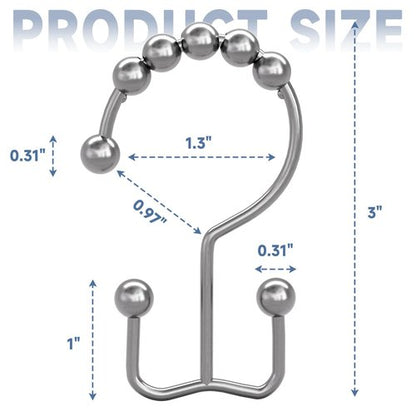 Titanker Shower Curtain Hooks Rings, Rust-Resistant Metal Double Glide Shower Hooks for Bathroom Shower Rods Curtains, Set of 12 Hooks - Chrome