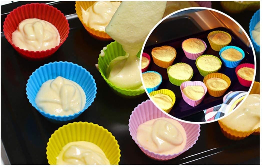 Skiennix Reusable Silicone Cupcake Liners - Non-Stick Baking Molds - Set of 12 Colorful Kitchen Accessories