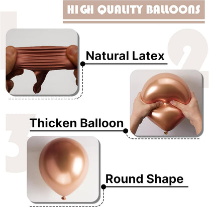 PartyWoo Metallic Rose Gold Balloons - 140pcs Chrome Balloon Arch Kit for Birthdays & Anniversaries | 5-18 Inch Sizes