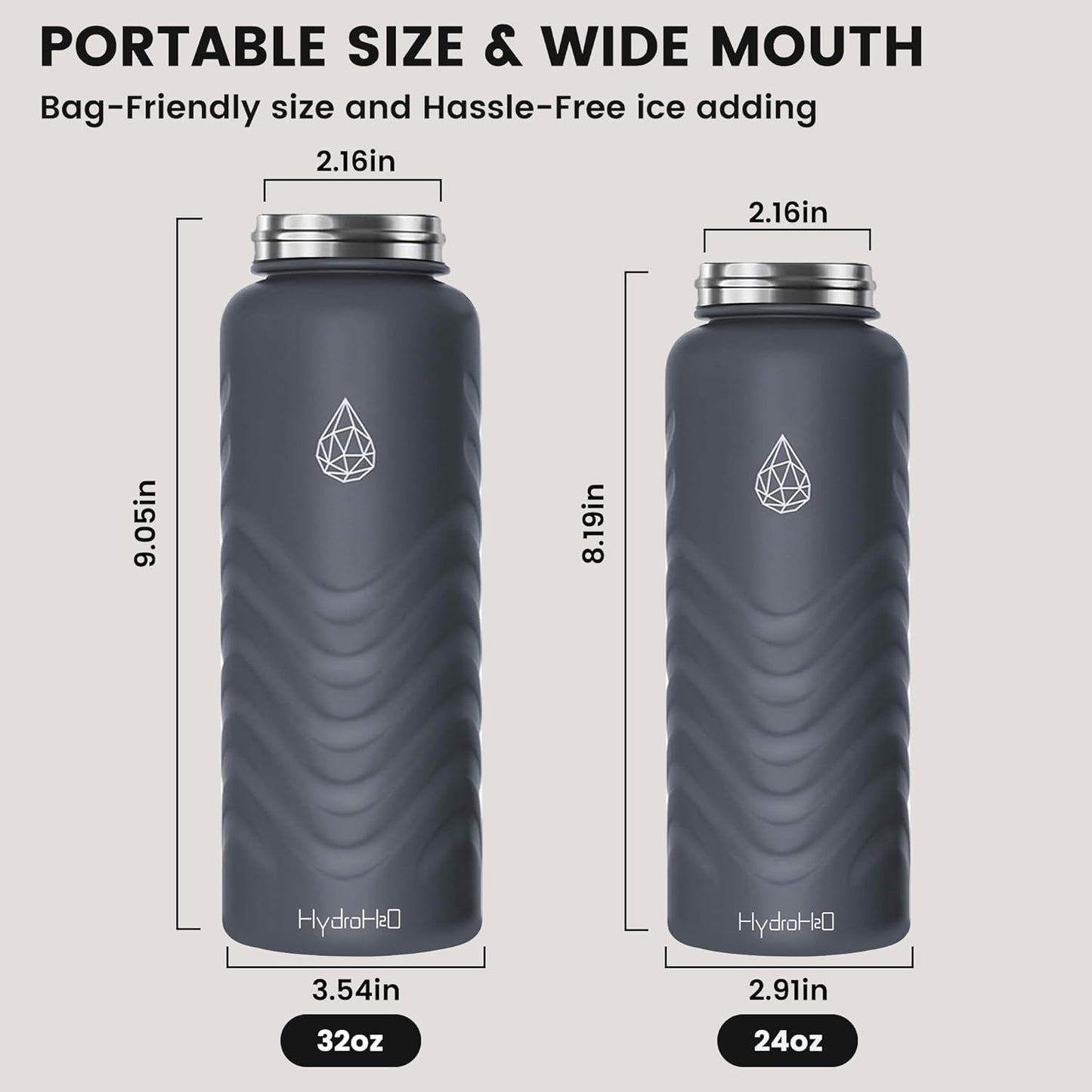 Skiennix 32oz Stainless Steel Insulated Water Bottle - 48H Cold & 24H Hot, Leak-Proof, BPA-Free | Grey