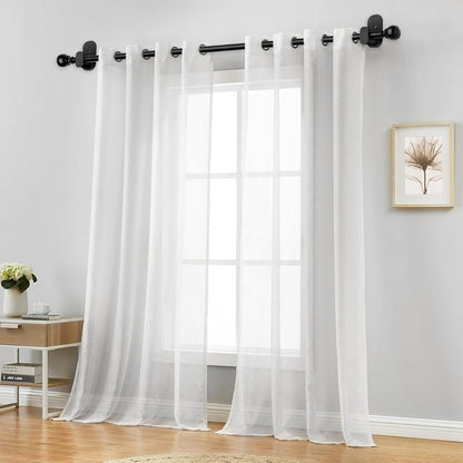 USFOOK No Drill Curtain Rods - 48 to 84 Inches | 5/8 Inch Adhesive Drapery Rods with Round Finials