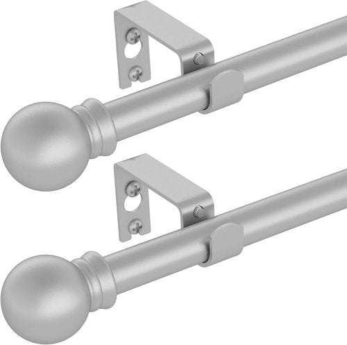 GXOACKJ Silver Curtain Rods - Heavy Duty 5/8 Inch Metal Set for Windows 28 to 78 Inch | 2 Pack with Brackets