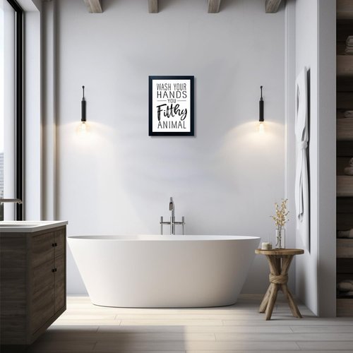 Bathroom Quotes Wall Decor - Black and White Canvas Art for Kid's Washroom | Small Framed Toilet Signs