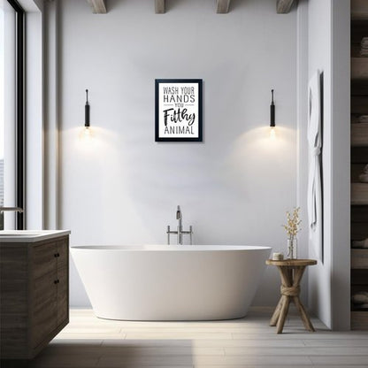 Bathroom Quotes Wall Decor - Black and White Canvas Art for Kid's Washroom | Small Framed Toilet Signs