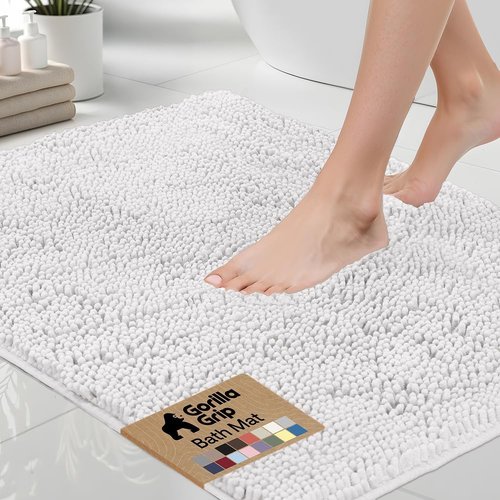 GORILLA GRIP Bath Rug Mat - Thick Soft Absorbent Chenille | Quick Dry Microfiber, 30x20, White
