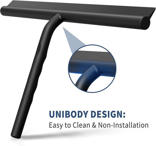 Ecooe Silicone Shower Squeegee - 11" Black Window Scraper with Stainless Steel Core for Glass Doors