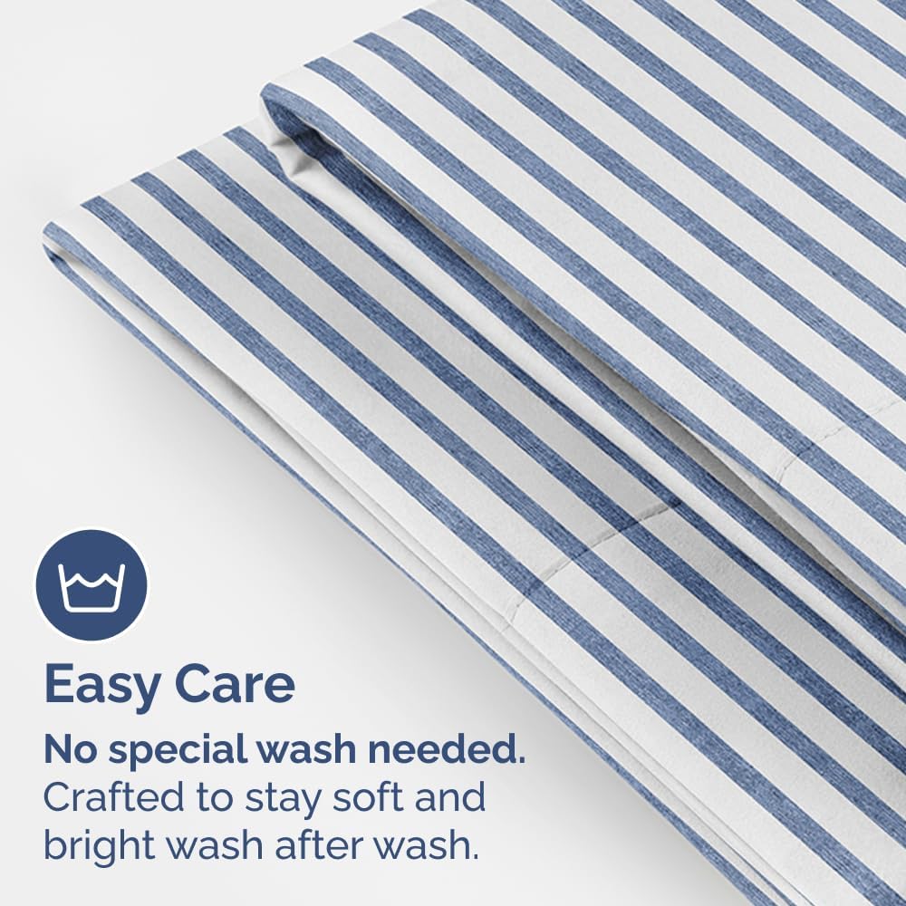 Skiennix Standard Pillow Cases Set of 4 - Soft Hotel Quality Covers - Machine Washable Blue Stripes
