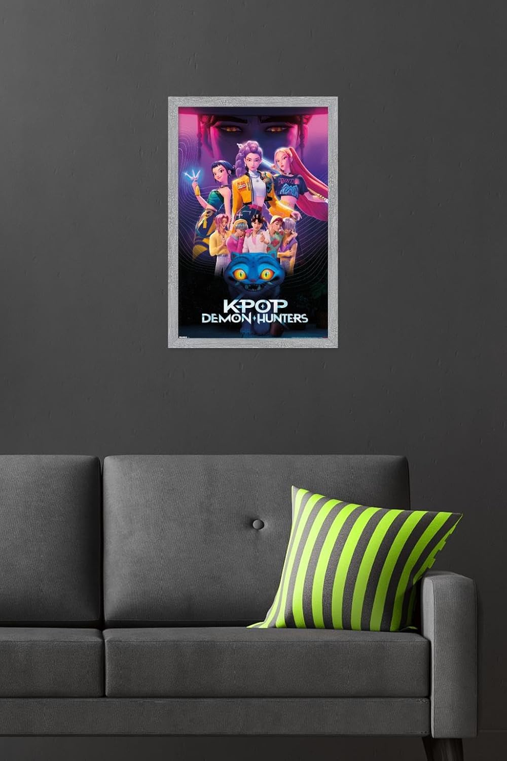 Netflix KPop Demon Hunters Wall Poster - Framed 22.4L x 14.7W, Stylish Gray Design