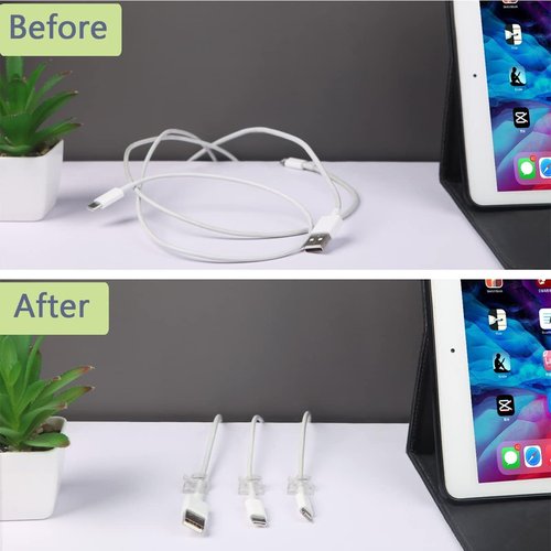 KGROTE Cable Clips - 60PCS Outdoor Adhesive Wire Hooks for Desk & Wall Cable Management - Clear
