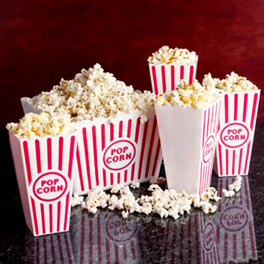 Novelty Place Classic Red & White Striped Popcorn Containers - 7.8 Inch Tall x 3.8 Inch Square (4 Pack)