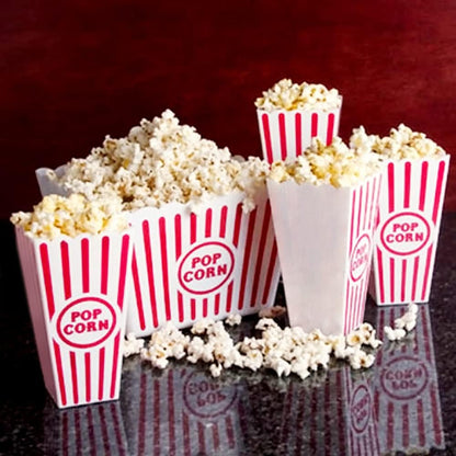 Novelty Place Classic Red & White Striped Popcorn Containers - 7.8 Inch Tall x 3.8 Inch Square (4 Pack)