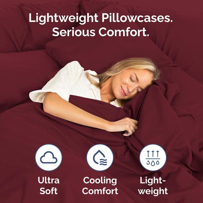 Skiennix Standard Pillow Cases Set of 4 | Ultra Soft Hotel Quality Covers - Machine Washable Burgundy