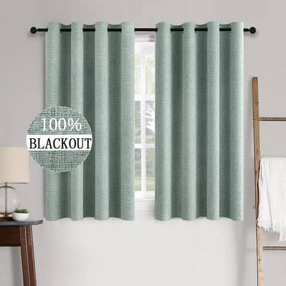 MIULEE Blackout Curtains - 100% Thermal Insulated Linen Texture Drapes | Seafoam Green, 52x63 Inch (2 Panels)