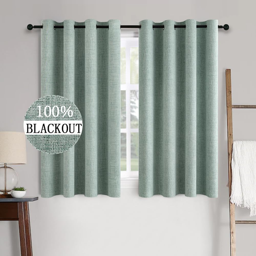 MIULEE Blackout Curtains - 100% Thermal Insulated Linen Texture Drapes | Seafoam Green, 52x45 Inch (2 Panels)